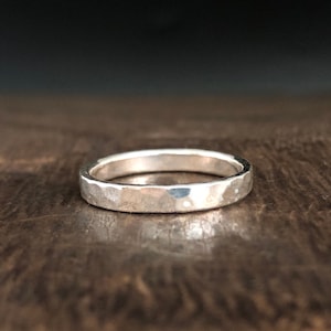 Hammered Flat Band Silver Ring // 925 Sterling Silver // 3mm Silver Band Ring // Cigar Band Ring // Plain Band Ring
