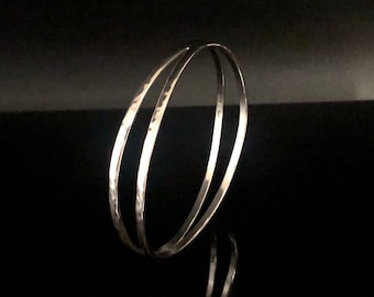 Double Band Hammered Silver Bangle - 925 Sterling Silver - Silver Bangles