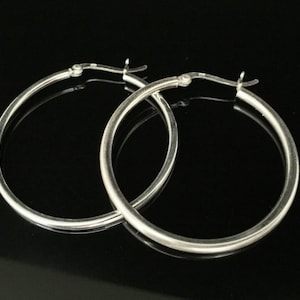 Medium Hoop Earrings - 925 Sterling Silver - 1.5&quot; Diameter -- Silver Hoops