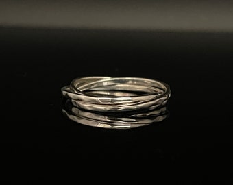 Tri-Band Hammered Rolling Ring // Thin Triple Band Rolling Ring // 925 Sterling Silver