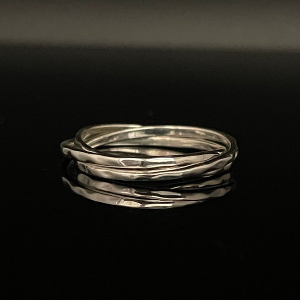 Tri-Band Hammered Rolling Ring // Thin Triple Band Rolling Ring // 925 Sterling Silver