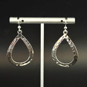 Hammered Teardrop Earrings - 925 Sterling Silver -- Dangle Silver Earrings