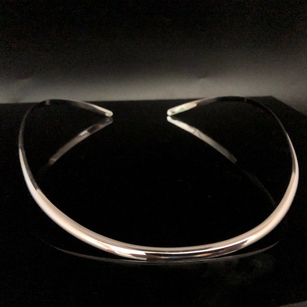 18 Inch Rounded Flat Silver Choker - 925 Sterling Silver - 4mm Wide- Open Ended -- Silver Chokers