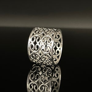 Filigree Ring // 925 Sterling Silver // Wide Band Filigree Silver Ring