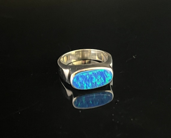 Anello Vintage In Argento Sterling Con Puntini Di Opale Blu Misura 8 - Italia - Foto 7