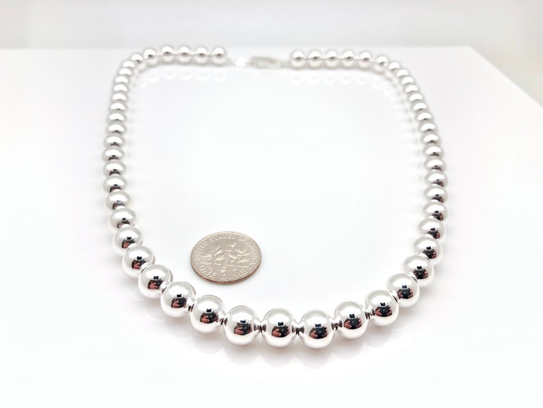 8mm Italian Silver Bead Necklace or Bracelet // 925 Sterling Silver // 7 to 20 Inches Length // Lobster Clasp // Ball Necklace image 4