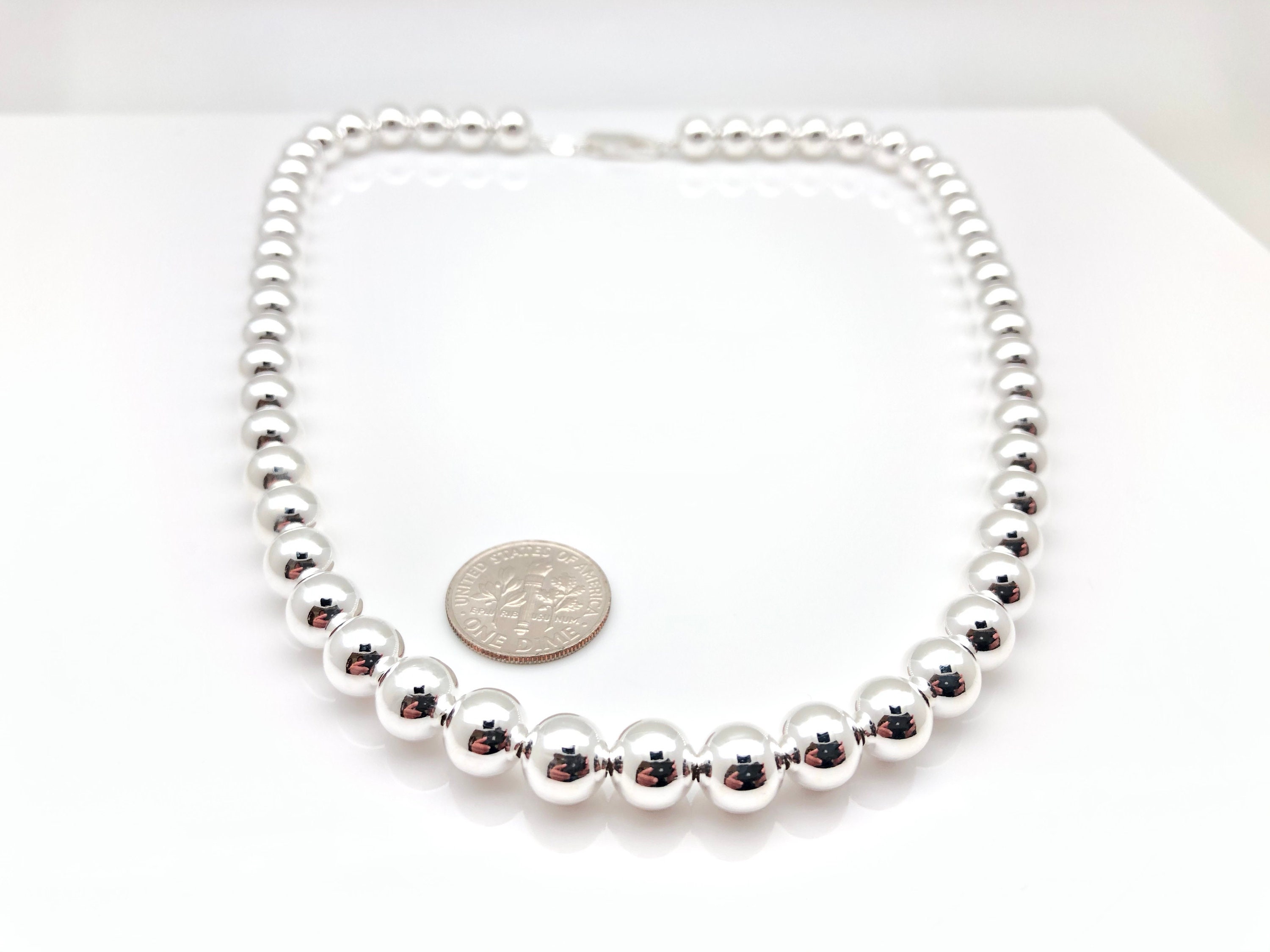 Italian 925 Sterling Silver Bead Necklace or Bracelet: 8mm Ball 