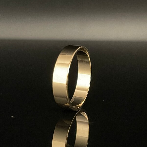 5mm Flat Band Silver Ring // Yellow Gold Plated 925 Sterling Silver // Cigar Band Ring