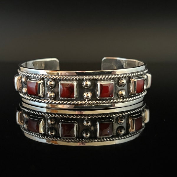 Vintage Style Agate Cuff Bracelet - 925 Sterling Silver - Oxidized