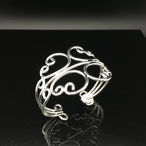 Wire Wrapped Silver Cuff Bracelet - 925 Sterling Silver - Swirl Design - Silver Cuffs