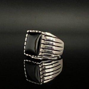 Black Onyx Lines Signet Ring // 925 Sterling Silver // Sizes 7 to 13 Available