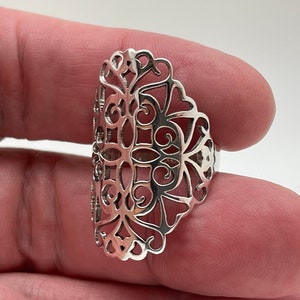 Filigree Silver Ring // 925 Sterling Silver // Silver Scroll Ring imagem 3