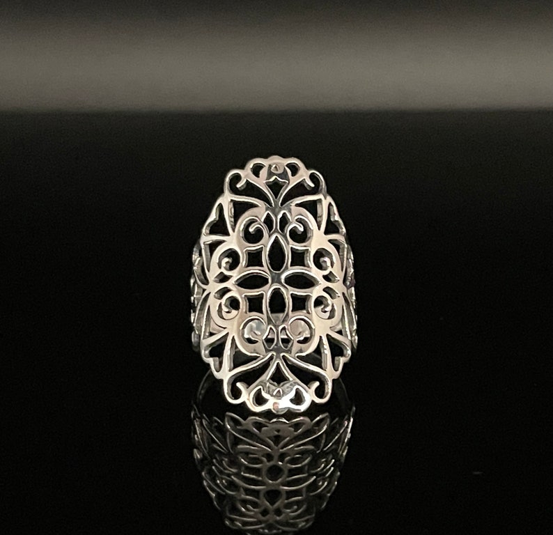 Filigree Silver Ring // 925 Sterling Silver // Silver Scroll Ring image 4