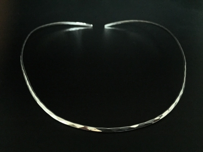 4mm Open Ended Hammered Silver Choker 925 Sterling Silver 16 Inches Contoured Fit Silver Chokers