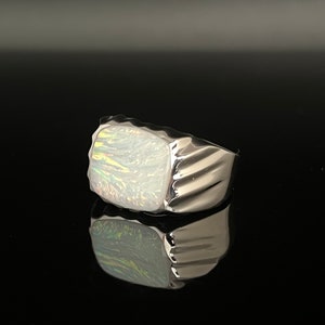 Herren Siegelring Weißer Feueropal: 925 Sterling Silber