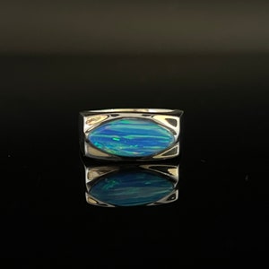 Opal Signet Ring // 925 Sterling Silver //  Blue // Size 9, 10