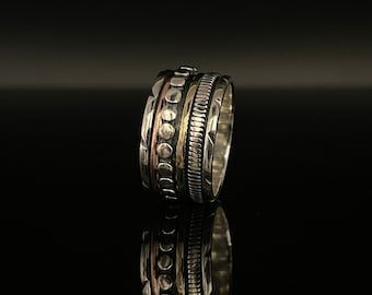 Silver Gold Tone Spin Ring // 925 Sterling Silver with Bronze and Copper // Oxidized