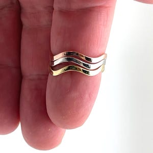 Tri Color Stack Rings Set of 3 925 Sterling Silver - Gold Silver Rose Gold