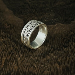 Double Braided Silver Band Ring Size 8 // 925 Sterling Silver // Oxidized Braid Ring