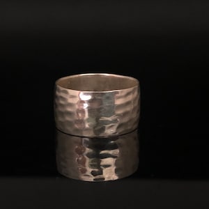 Sterling Silver Hammered Band Ring // 925 Sterling Silver // Hammered 12mm Silver Band Ring