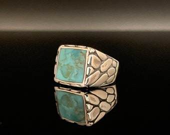 Men’s Turquoise pebbles Ring // 925 Sterling Silver // Natural Turquoise Ring // Sizes 7 to 12