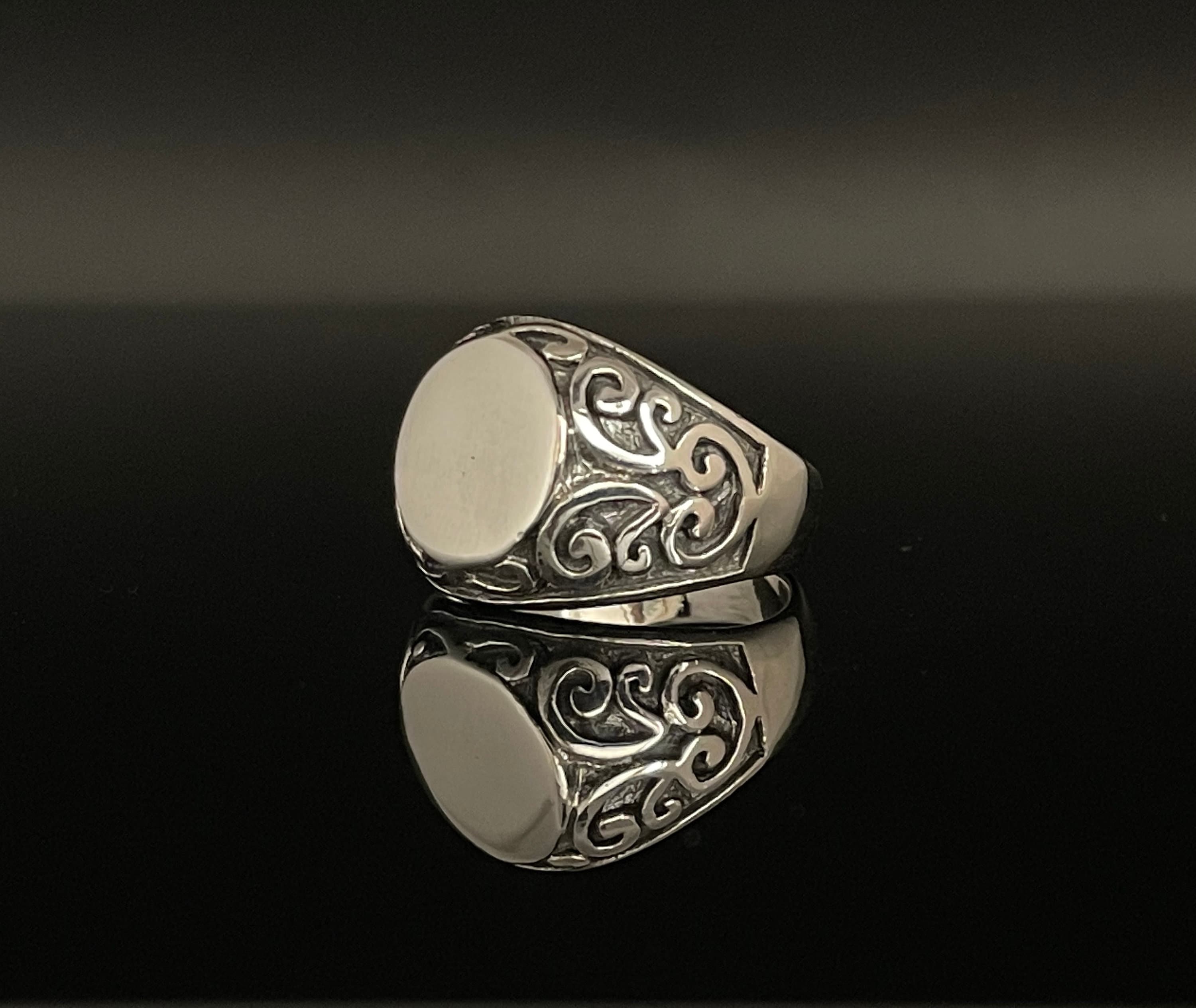 Vintage Style Oxidized Sterling Silver Signet Ring: Unisex Band - Etsy