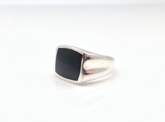 Mens Real Solid 925 Sterling Silver Black Onyx Signet Ring