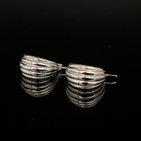 Small Dome Shape Hoop Earrings - 925 Sterling Silver -