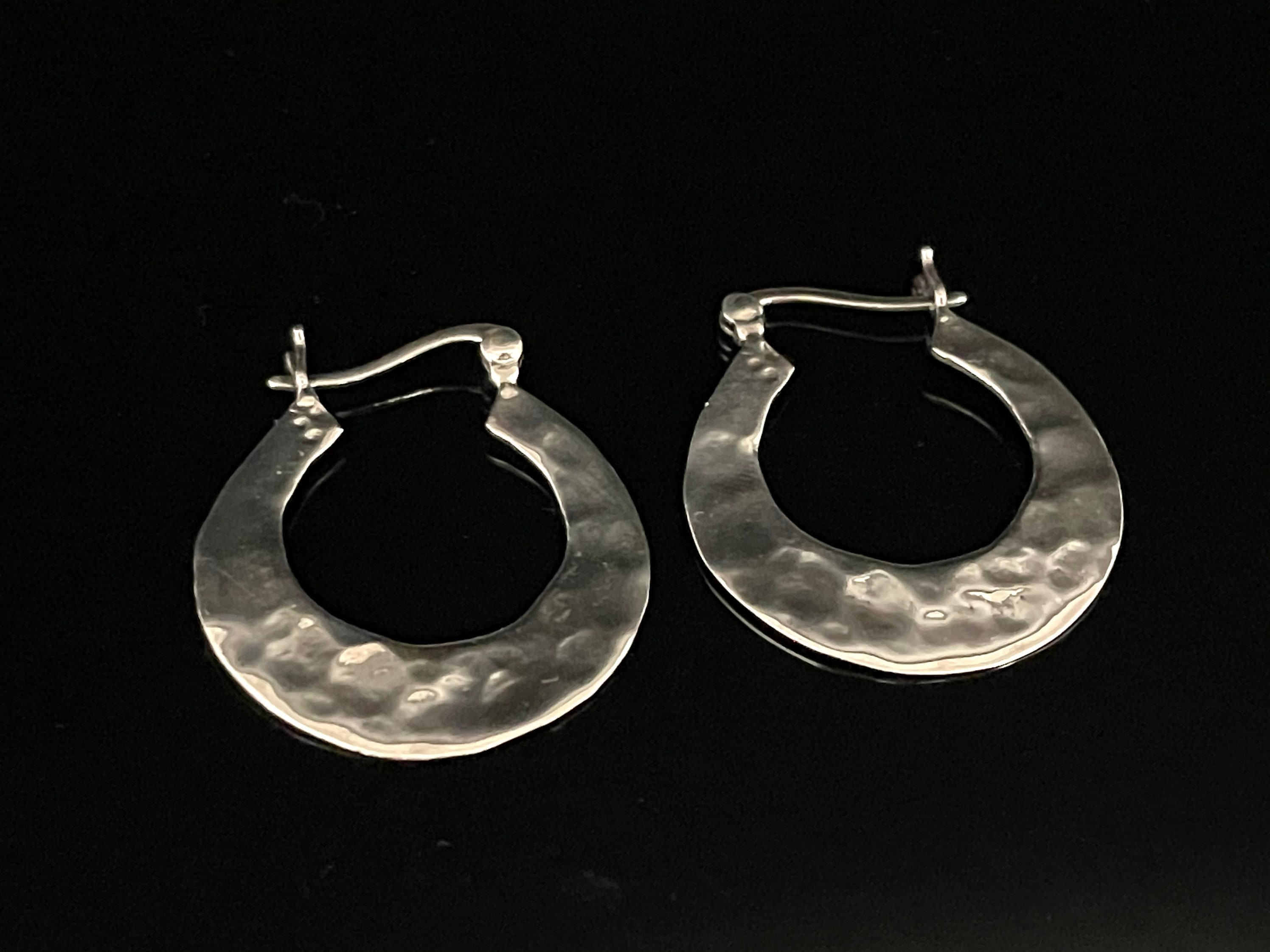 hammered hoop earrings - sterling silver - the beehive