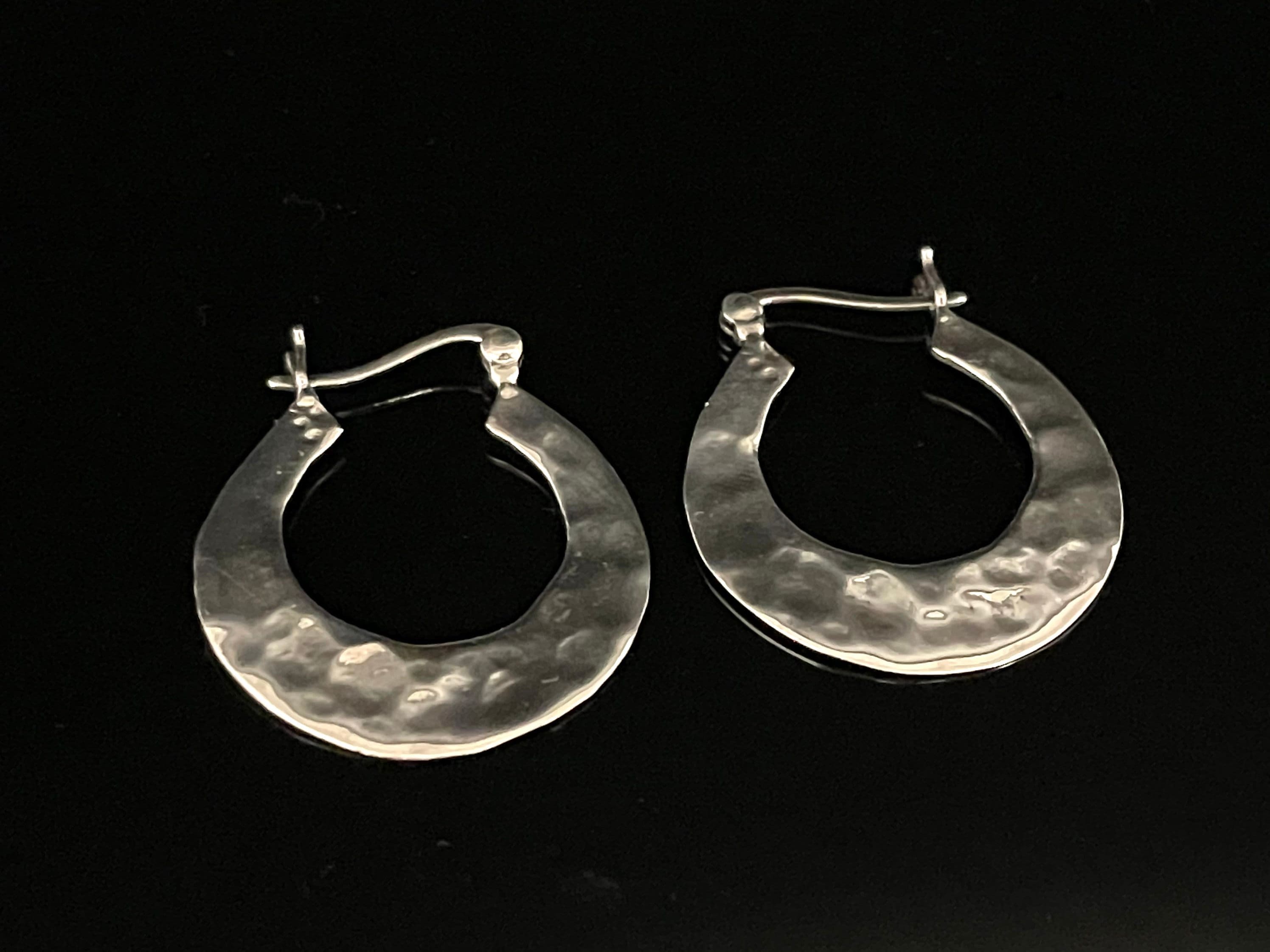 Hammered Silver Hoop Earrings 925 Sterling Silver Rustic | Etsy