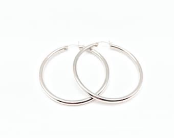 1 paio di orecchini a cerchio grandi in argento sterling da 38 mm, 40 mm, 45 mm, 50 mm, con ganci per orecchini - Italia