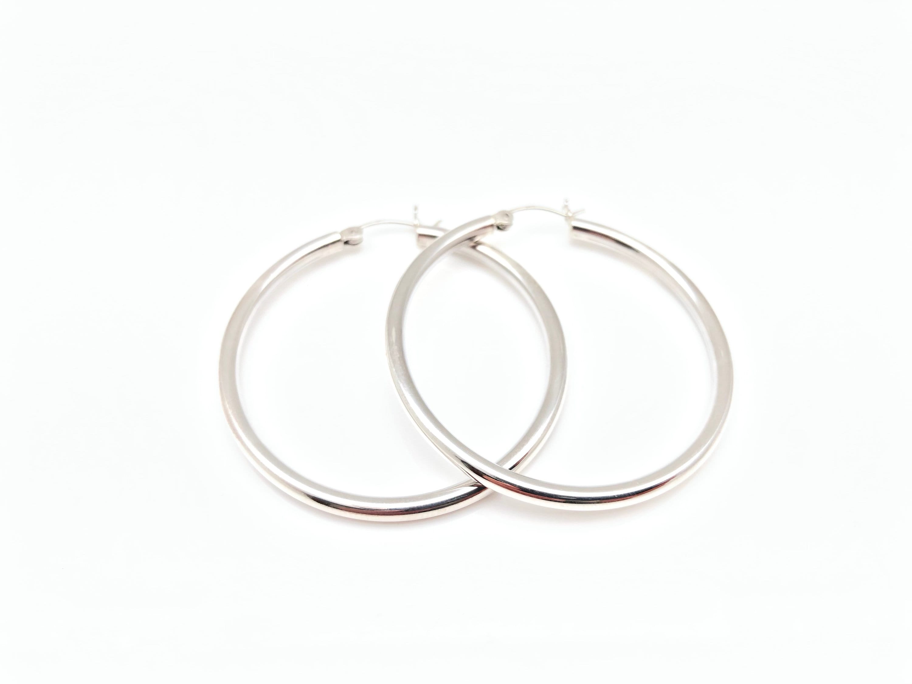 アクセサリー vintage hoop design pierce silver 925 45mm Hinged Hoop Earrings - 925 Sterling Silver - Medium Size