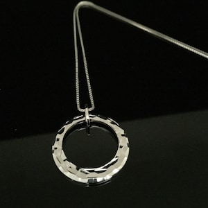 Hammered Circle Silver Pendant with Chain - 925 Sterling Silver - Rhodium Finish -- Silver Pendants
