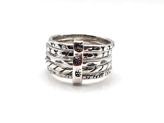 Textured Five Band Stacked Ring Set Sterling Silver Textured Five Band Stacked Ring Set Sterling Silver