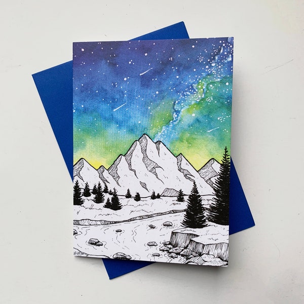 Mountain Galaxy Card, Galaxy Greeting Card, Space Card, Congratulations Card, Blank Greeting Card, Pun Card, Greeting Card, Bright Star