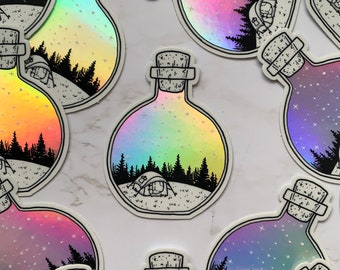 Holographic Bottle Sticker, Vinyl Sticker, Holographic Sticker, Die Cut Sticker, Waterproof Sticker, Bottled Summer, Galaxy Sticker, Galaxy