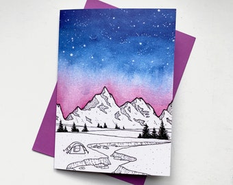 Camping Under the Stars, Galaxy Greeting Card, Space Card, Congratulations Card, Blank Greeting Card, Greeting Card, Art Greeting Card