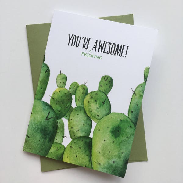 You're Pricking Awesome Greeting Card, Cactus Greeting Card, Cactus Pun, Punny Card, Cactus Pun Card, Cactus Card, You're Awesome, Greeting