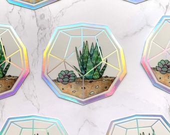 Holographic Terrarium Sticker, Vinyl Sticker, Die Cut Sticker, Nature Sticker, Succulent Sticker, Waterproof Sticker, Nature, Plant Mom