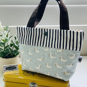 Quilted blue swan stripes mini tote bag - FREE SHIPPING!!!