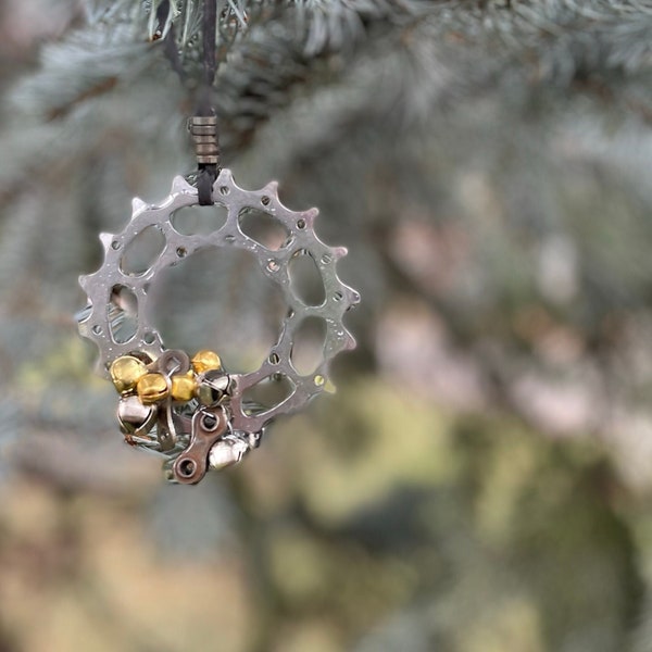 Bike Sprocket Holiday Ornament, Upcycled Ornament, Gift under 15, Stocking Stuffer, Tree ornament, Bike gift, Gift for Guys, Repurposed