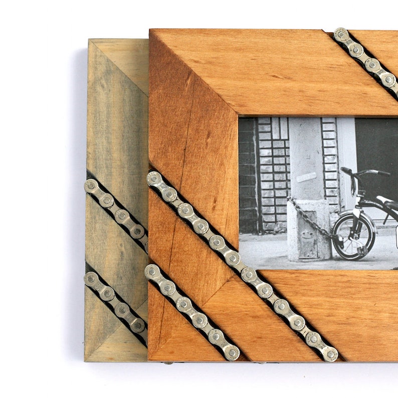 Bike Chain Picture Frame, 4x6, 5x7, Housewarming, Wedding gift, Cycling Photo, Bike Gift, Repurposed bike parts image 2