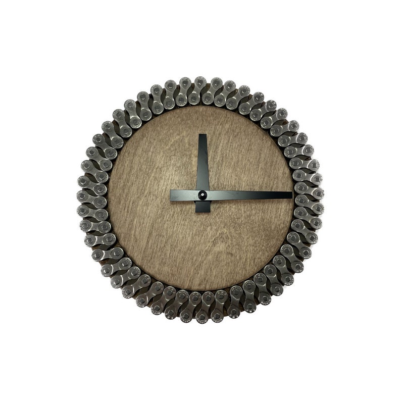 Wood and Bike Chain clock, 100% upcycled, Clock, Wood and Metal, Bike clock, Wall clock, Sustainable Home Goods, Repurposed Bike Chain image 1