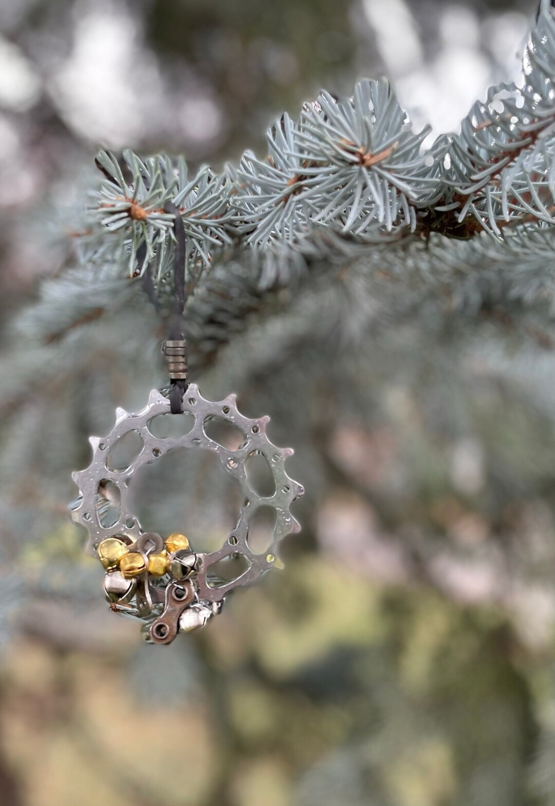 Bike Sprocket Holiday Ornament, Upcycled Ornament, Gift Under 15