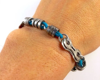 Unisex Bike Chain Bracelet, Custom Colors, Mens Bracelet, Bike Gift, Bicycle Jewelry, Team Colors, Recycled gift, Stocking stuffer, Cyclist