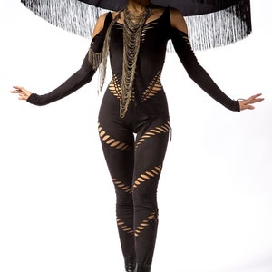 Catsuit for woman Festival, Burning man, Yoga, cut out and braided, CAT GODDESS