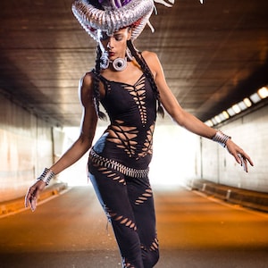 Catsuit for woman Festival, Burning man, Yoga, cut out and braided, KOHANA