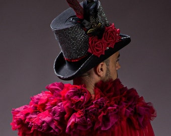 Rose & Feather Top Hat: Handmade Wool Burning Man Costume - Etsy display picture 1