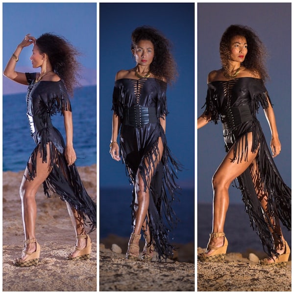 Fringes dress bohemian chic cut out and braided Festival, Burning Man, AURA