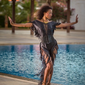Fringes dress bohemian chic cut out and braided Festival, Burning Man, AURA